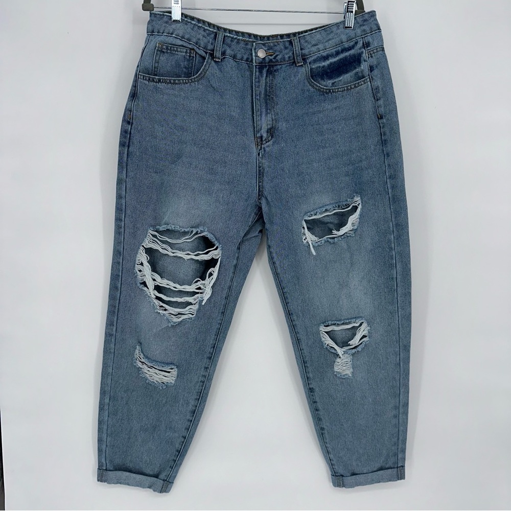 SHEIN Plus High Waist Ripped Mom Fit Jeans Sz 0XL / 12